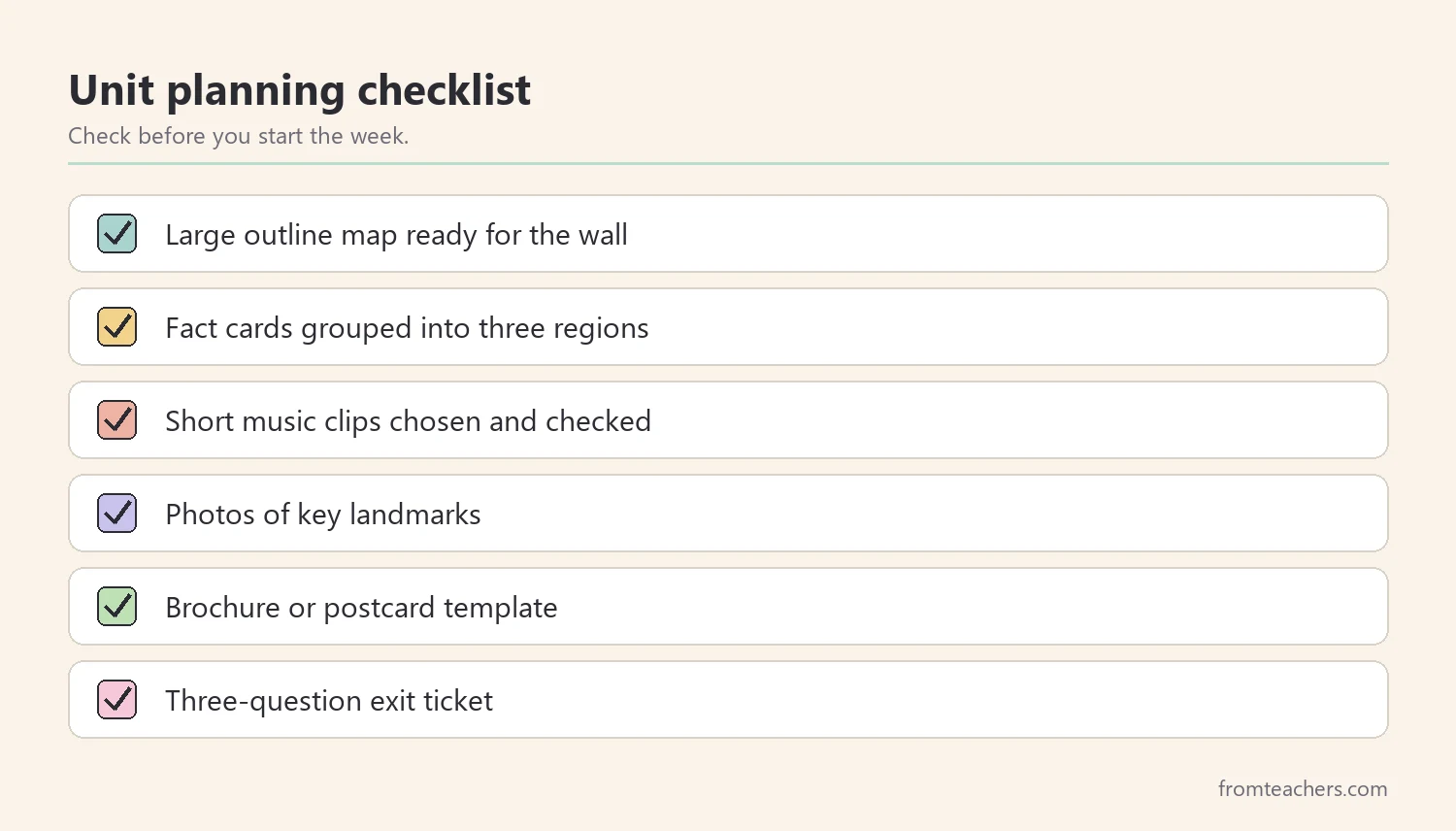 Checklist for planning a Tennessee state study unit