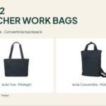 Two Targus Avila teacher work bags: Midnight tote and convertible tote/backpack, with manufacturer product photos.