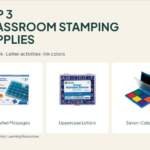 Three Learning Resources classroom stamping supplies: teacher message stamps, uppercase alphabet stamps and a dual-sided seven-color ink pad.