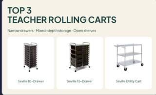 3 Teacher Rolling Carts: Drawer and Open-Shelf Storage Compared