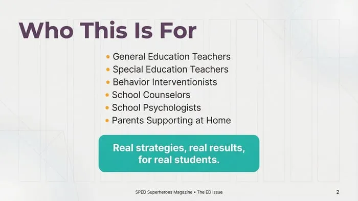 Preview page from the ED support toolkit listing teachers, counselors and families it is for