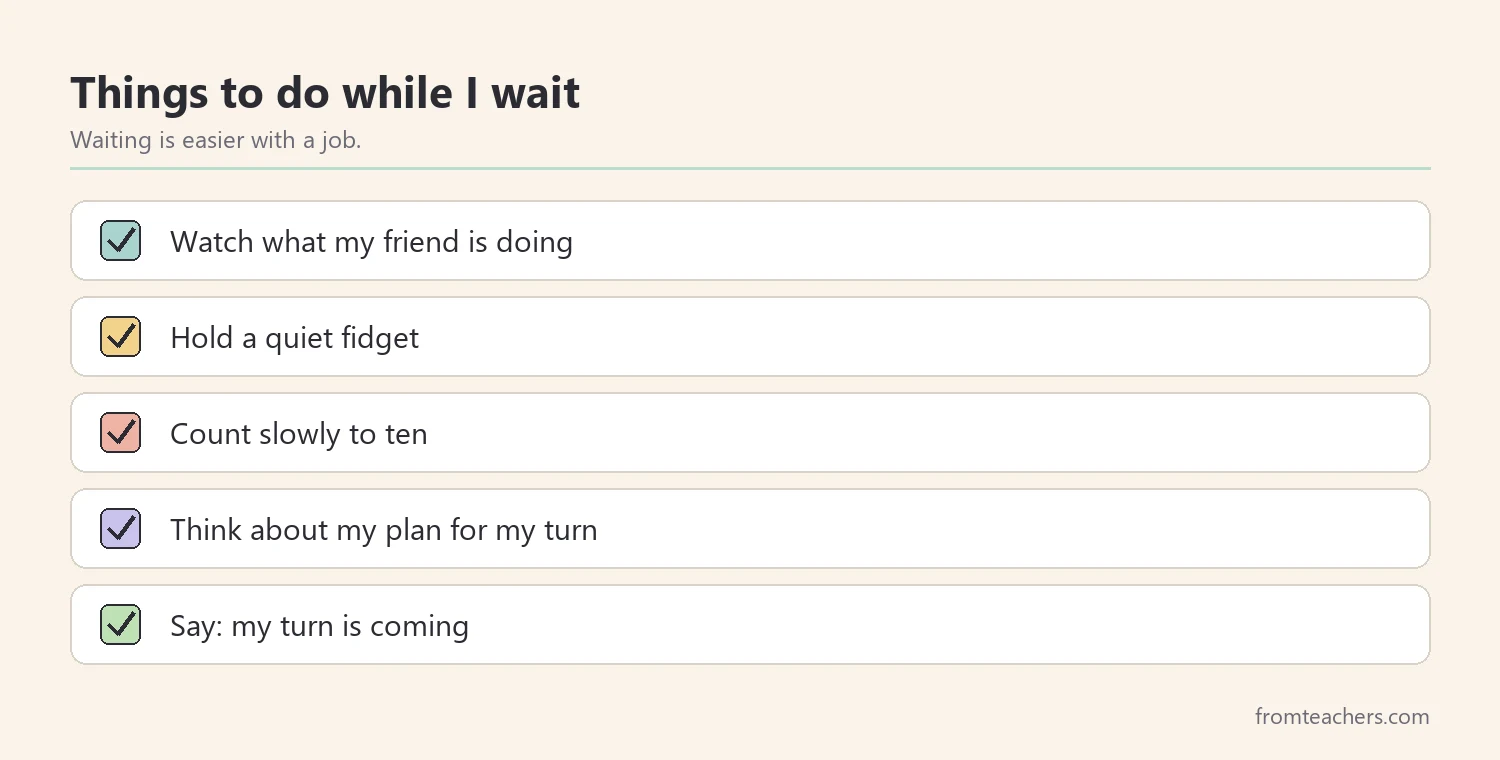 Checklist of things a child can do while waiting for a turn