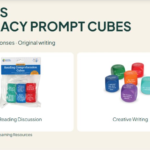 Two Learning Resources literacy prompt cube sets: Reading Comprehension Cubes and Writing Prompt Cubes.