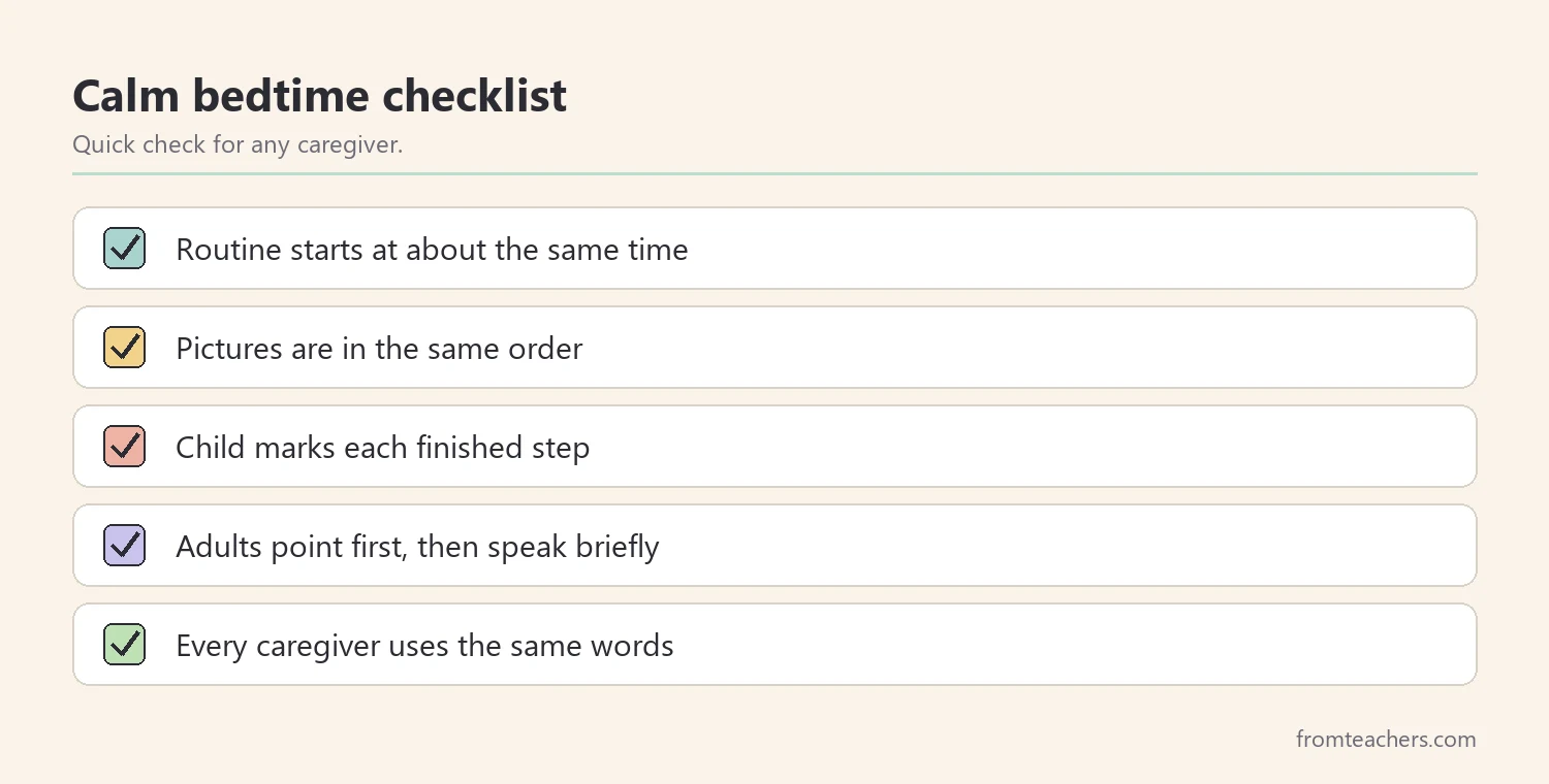 Checklist for a calm visual bedtime routine at home