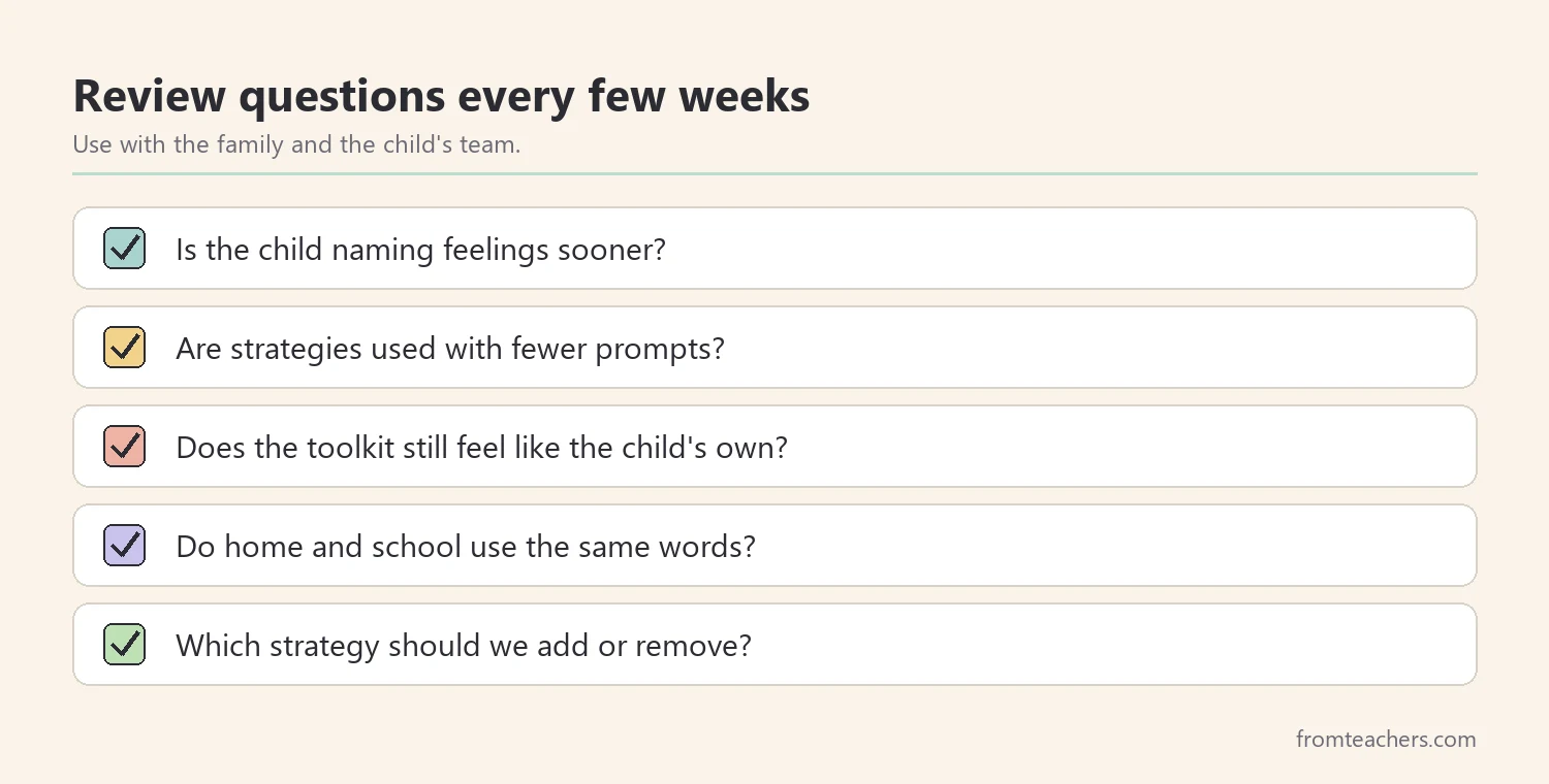 Checklist of review questions for a visual coping strategies plan