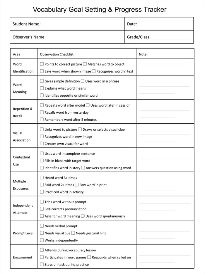 vocabulary intervention plan printable pages preview