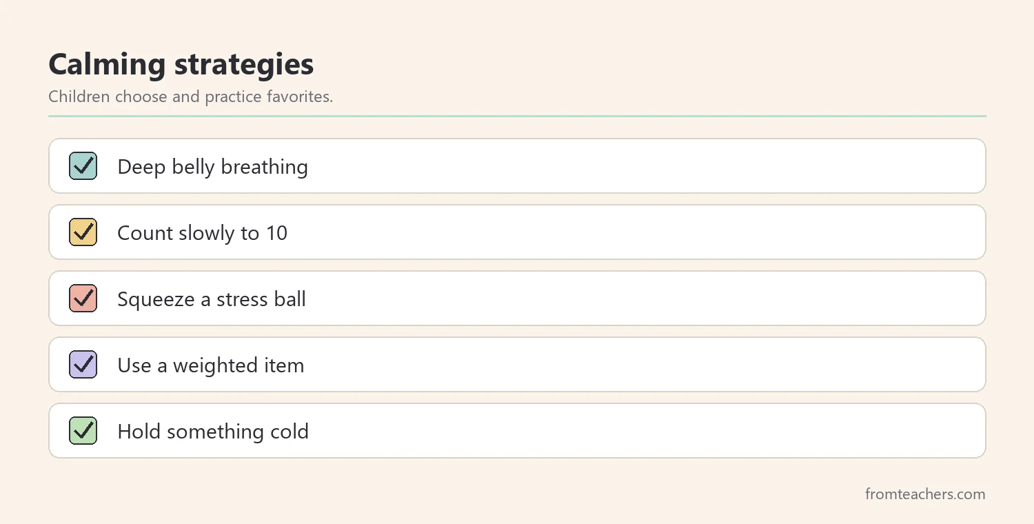 Checklist of five calming strategies for angry moments